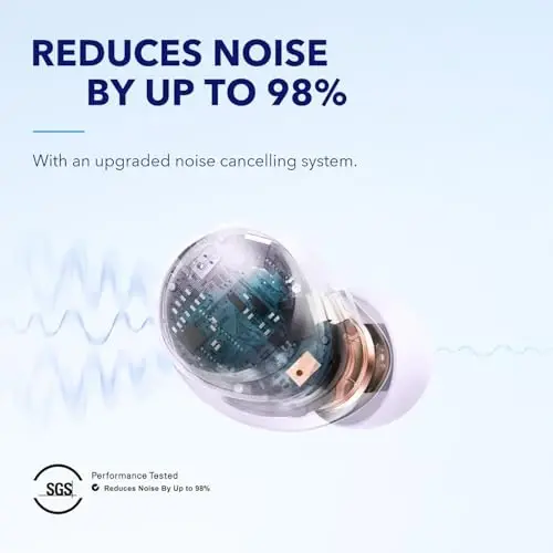 Soundcore by Anker Space A40 Avtomatik sozlanuvchi faol shovqinni bekor qiluvchi simsiz quloqchinlar, Shovqinni 98% gacha kamaytiring, 50 soatlik tinglash vaqti, Yuqori aniqlikdagi ovoz, Qulay moslash, Ilova orqali sozlash, Simsiz zaryadlash - 2