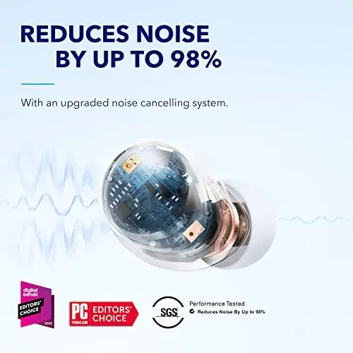 Soundcore by Anker Space A40 Avtomatik Sozlashtirilgan Faol Shovqinni Bekor Qilish Simsiz Quloqchinlari, Shovqinni 98% gacha Kamaytirish, 50 soat Davom Etish Vaqti, Qulay Moslashish, Ilova Sozlash, Simsiz Zaryadlash (Oq) - SOUNDCORE (1)