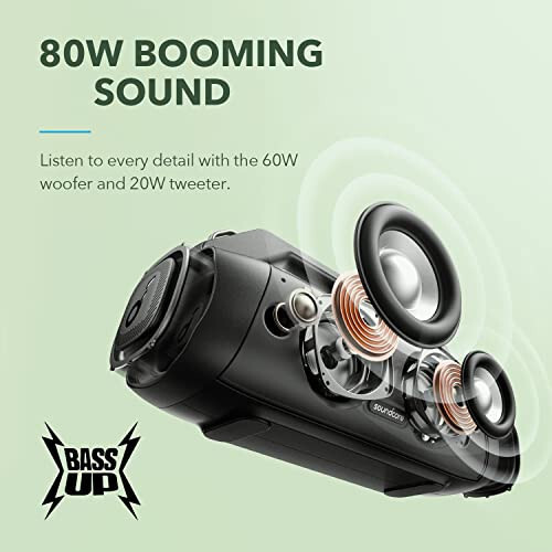 Soundcore Motion Boom Plus ochiq havoda ovoz chiqaruvchi karnayi 80W shovqinli tovush, 20 soat o'ynash vaqti, IP67 suv o'tkazmaydigan va changdan himoyalangan, Type-C, xususiy EQ, Bluetooth 5.3, ko'chma Bluetooth karnayi (yangilangan) - 3