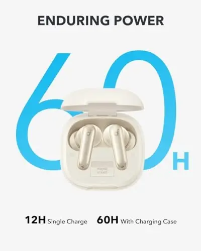 Soundcore P40i by Anker, shovqinni bekor qiluvchi simsiz quloqchinlar, muhitga mos shovqinni bekor qilish, kuchli bass, 60 soatlik musiqa, 2si 1da g'ilof va telefon stendi, IPX5, simsiz zaryadlash, Bluetooth 5.3 - 4