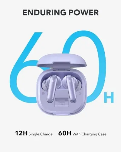 Soundcore P40i by Anker, shovqinni bekor qiluvchi simsiz quloqchinlar, muhitlarga moslashuvchan shovqinni bekor qilish, kuchli bass, 60 soatlik tinglash vaqti, 2si 1da g'ilof va telefon stendi, IPX5, simsiz zaryadlash, Bluetooth 5.3 - 4