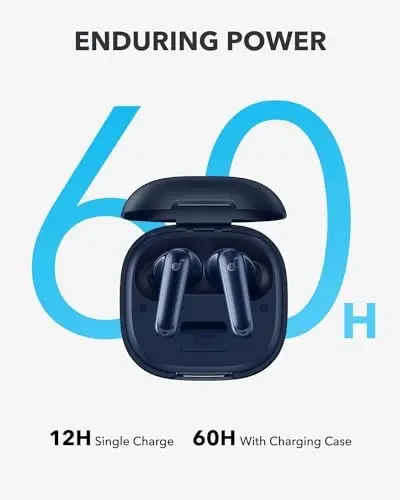 Soundcore P40i by Anker, shovqinni bekor qiluvchi simsiz quloqchinlar, muhitlarga moslashuvchan shovqinni bekor qilish, kuchli bass, 60 soatlik tinglash vaqti, 2si 1da g'ilof va telefon stendi, IPX5, simsiz zaryadlash, Bluetooth 5.3 - 4