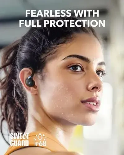 Soundcore Sport X20 by Anker, Haqiqiy simsiz sport quloqchinlari, Aylanadigan va uzaytiriladigan quloq ilgaklari, shovqinni bekor qilish, chuqur bas, IP68 suv o'tkazmaydigan, terga chidamli, chang o'tkazmaydigan, 48 soat ijro, sport zallari uchun sport quloqchinlari - 6