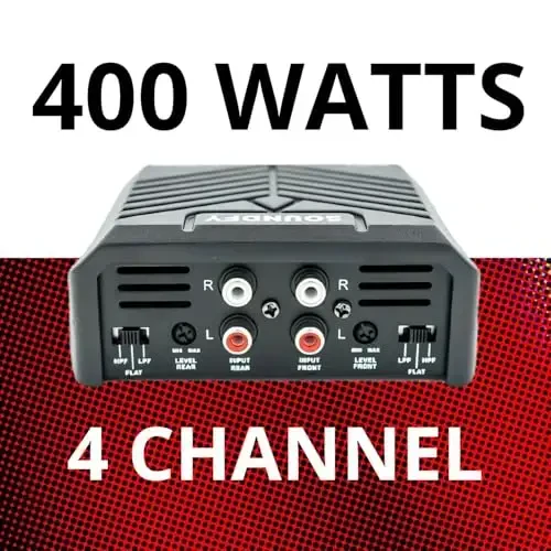 Soundfy SA 400.4 4 kanalli avtomobil kuchaytirgichi, 400W RMS 2Ω barqaror, ixcham D sinfidagi ko'p kanalli kuchaytirgich, krossover va MOSFET quvvat manbai bilan, zavod stereosini yangilash uchun ideal. - 5