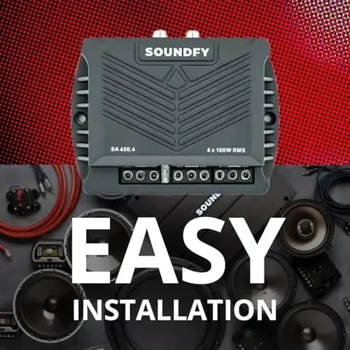 Soundfy SA 400.4 4 kanalli avtomobil kuchaytirgichi, 400W RMS 2Ω barqaror, ixcham D sinfidagi ko'p kanalli kuchaytirgich, krossover va MOSFET quvvat manbai bilan, zavod stereosini yangilash uchun ideal. - 6