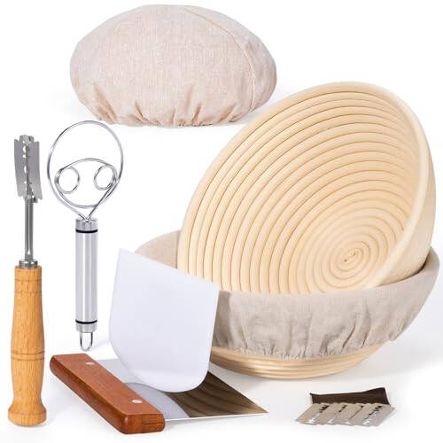 Sourdough Bread Proofing Banneton Basket Set of 2-9 Inch Round Baskets for Baking and Rising, Bread Bowls Set for Sour Dough Bread Making Starter Kits Supplies and Tools - 1