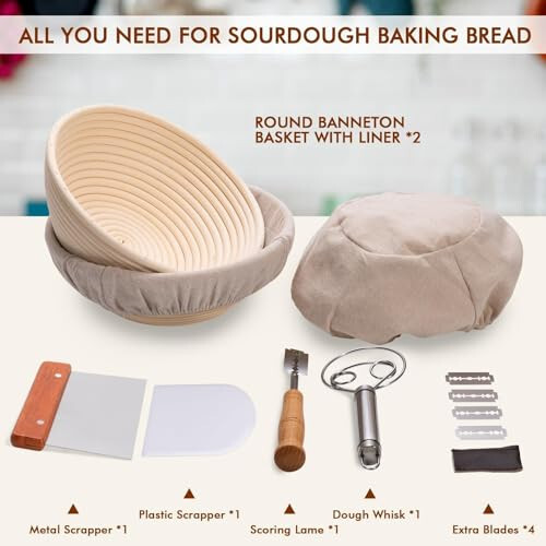 Sourdough Bread Proofing Banneton Basket Set of 2-9 Inch Round Baskets for Baking and Rising, Bread Bowls Set for Sour Dough Bread Making Starter Kits Supplies and Tools - 2