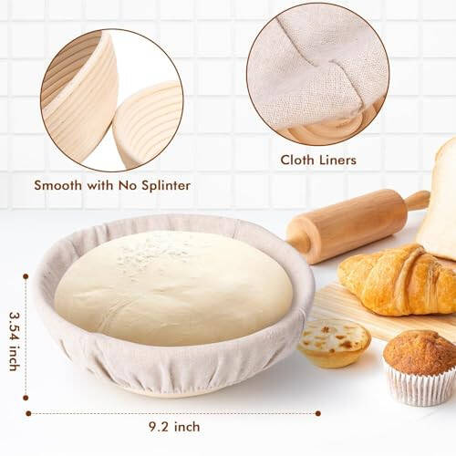 Sourdough Bread Proofing Banneton Basket Set of 2-9 Inch Round Baskets for Baking and Rising, Bread Bowls Set for Sour Dough Bread Making Starter Kits Supplies and Tools - 3