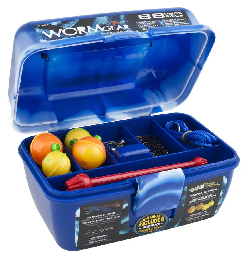 South Bend Worm Gear 88-Piece Loaded Fishing Tackle Box, Blue - 1