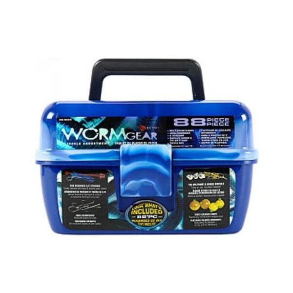 South Bend Worm Gear 88-Piece Loaded Fishing Tackle Box, Blue - WORM GEAR (1)