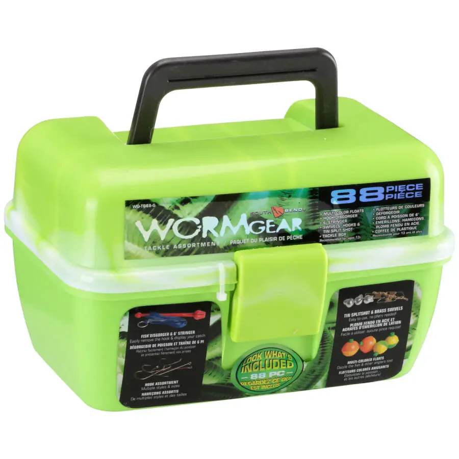 South Bend Worm Gear 88-Piece Loaded Fishing Tackle Box, Green-GREEN - 4