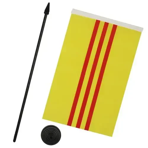 South Vietnam Table Flag 5'' x 8'' - Vietnamese Desk Flag 21 x 14 cm. - Black plastic stick and base - AZ FLAG - 3