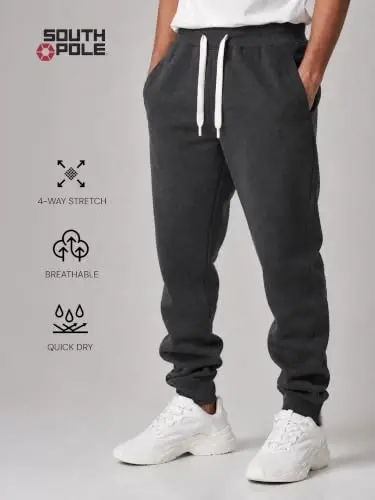 Southpole Fleece Joggers for Men with Pockets | Brushed Fleece Joggers With Elastic Drawstring Waist, Ribbed Cuffs, Side and Back Pockets For Gym, Running, Lounging - 6