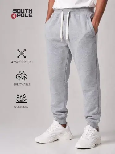 Southpole Fleece Joggers for Men with Pockets | Brushed Fleece Joggers With Elastic Drawstring Waist, Ribbed Cuffs, Side and Back Pockets For Gym, Running, Lounging - 6
