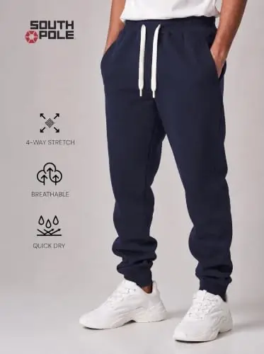 Southpole Fleece Joggers for Men with Pockets | Brushed Fleece Joggers With Elastic Drawstring Waist, Ribbed Cuffs, Side and Back Pockets For Gym, Running, Lounging - 4