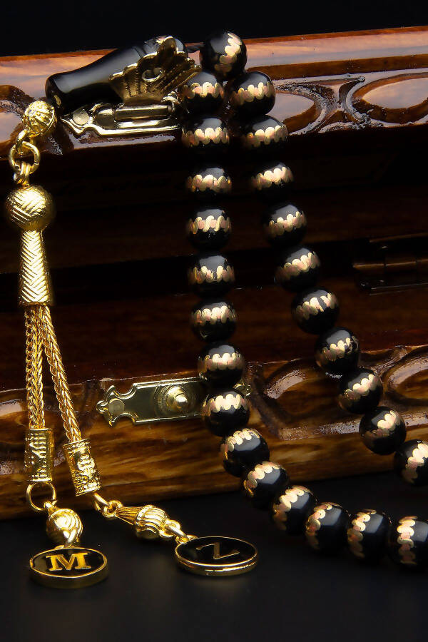 Souvenir, Ball-cut Jet Prayer Beads, Tassel Letter - 2