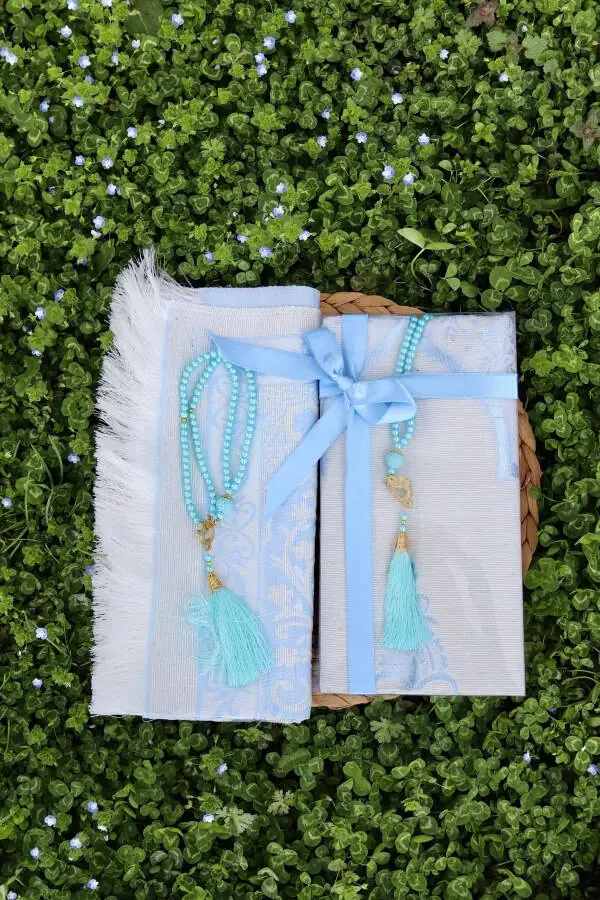 Souvenir Cotton Prayer Rug Set S1004 Blue-Blue - 1