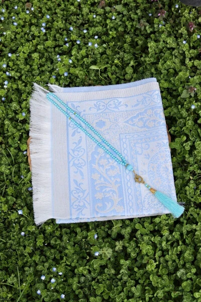 Souvenir Cotton Prayer Rug Set S1004 Blue-Blue - 3