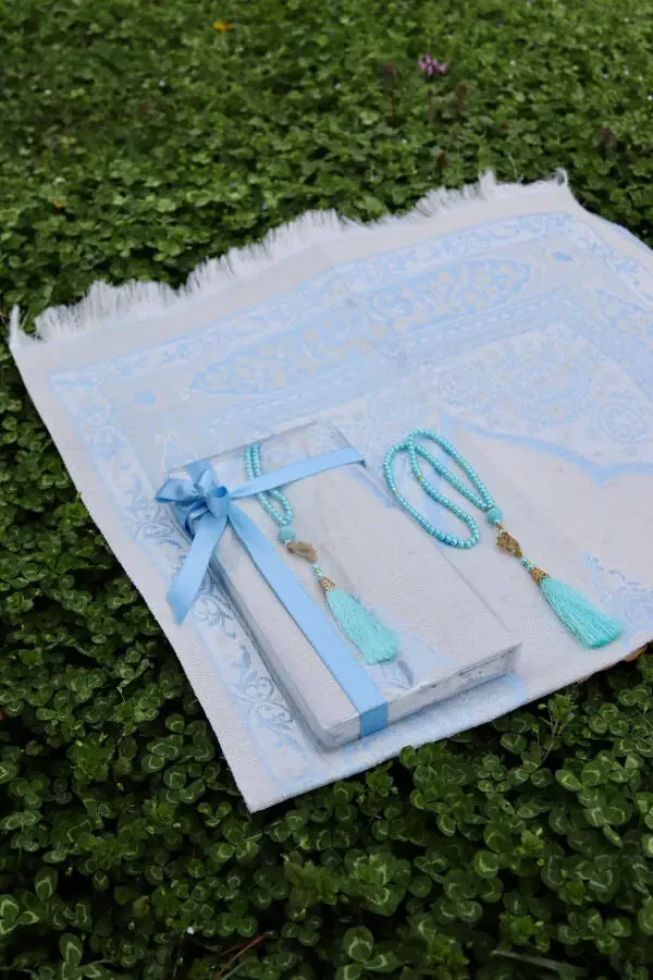 Souvenir Cotton Prayer Rug Set S1004 Blue-Blue - 5
