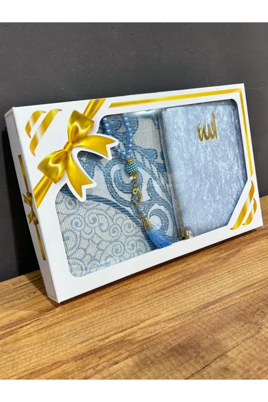 Sovg'a uchun bo'lgan bochali tafta popukli ko'k joynamoz, Yosin, tasbeh to'plami - ko'k - AYHANHOME