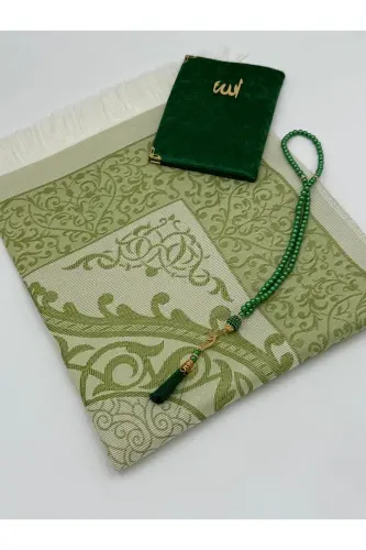 Sovg'a uchun bo'xcha Taftadan Sochokli Sajda, Yosin, Tasbeh To'plami-Ochiq yashil - 3