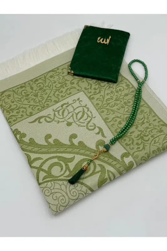 Sovg'a uchun bo'xcha Taftadan Sochokli Sajda, Yosin, Tasbeh To'plami-Ochiq yashil - 3
