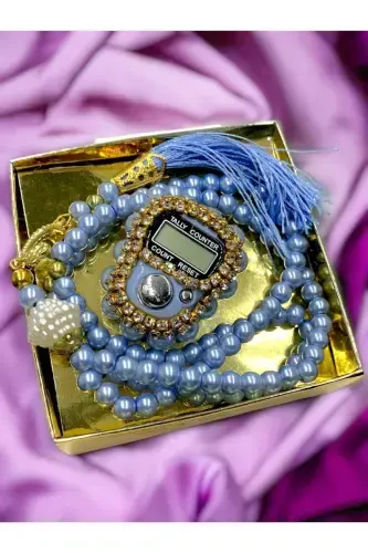 Sovg'a uchun toshli zikr va tasbeh to'plami qutisi bilan - och ko'k - 1