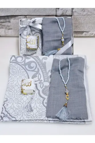 Sovg‘aliq Seplik Taftaxona Joynamoz Marvarid Tasbeh Mini Qur’on Va Pshakli Ro‘mol Bohcha Va Mavlid To‘plami 1 dona - Kulrang - 3