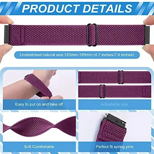 Совместимость с 16мм 18мм 19мм 20мм 22мм 24мм Watch Bands Quick Release Replacement Wristband, Adjustable Stretchy Nylon Solo Loop Straps Fabric Braided Sport Elastic Bands for Men Women - MODAZONE (1)