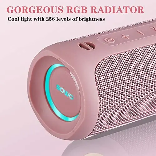 SOWO Outdoor Wireless Portable Bluetooth Speaker, IPX7 Waterproof Speaker, 25W Loud Sound, Bassboom Technology, TWS Pairing, 16H Playtime with Lights - Pink - 4