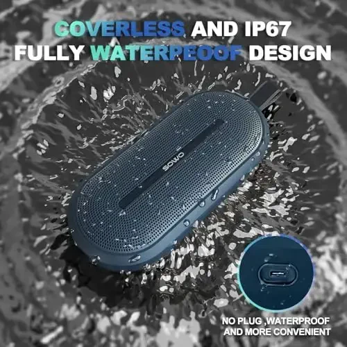 SOWO kuchli bassga ega portativ Bluetooth dinamik - Partyboom texnologiyasiga ega simsiz dinamik - 40W, IP67 suv o'tkazmaydigan - Ochiq havoda, lagerda va sayohatda foydalanish uchun stereo ovoz - Moviy - 3