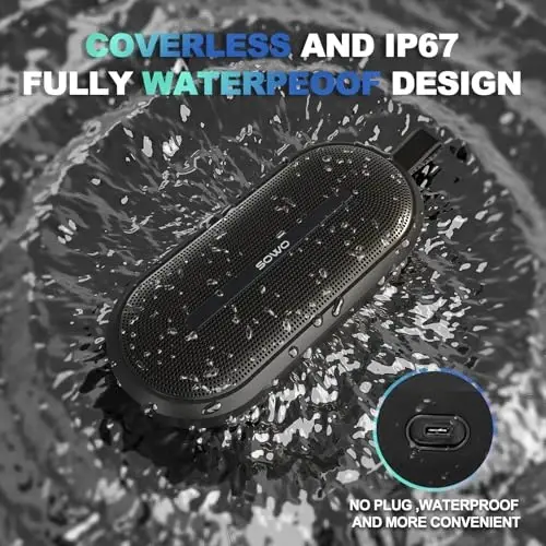 SOWO Kuchli Bassli Portativ Bluetooth Dinamik - Partyboom Texnologiyali Simsiz Dinamik - 40W, IP67 Suv o'tkazmaydigan - Tashqi, Kemping va Sayohat uchun Stereo Ovoz - Qora - 3