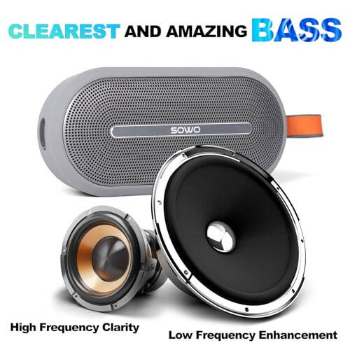 SOWO Kuchli Bassli Portativ Bluetooth Karnay - Partyboom Texnologiyali Simsiz Karnay - 30W, IP67 Su O'tkazmaydigan - Tashqi, Kemping va Sayohat Uchun Stereo Ovoz - Kulrang - 5