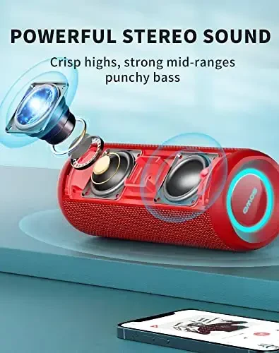 SOWO Portable Bluetooth Speaker, Waterproof IPX7, 25W Loud Wirelss Speaker with Big Audio and Punchy Bass, Outdoor Bluetooth for Party, Beach, Travel, Girls Gifts - Red - SOWO (1)