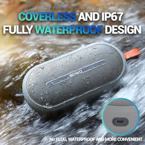 SOWO Portable Bluetooth Speaker with Powerful Bass - Wireless Speaker with Partyboom Technology - 30W, IP67 Waterproof - Stereo Sound for Outdoor, Camping and Travel Use - Grey - 3