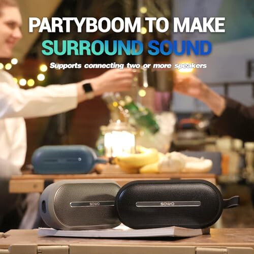 SOWO Portable Bluetooth Speaker with Powerful Bass - Wireless Speaker with Partyboom Technology - 30W, IP67 Waterproof - Stereo Sound for Outdoor, Camping and Travel Use - Grey - 8