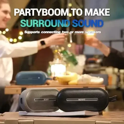 SOWO Portable Bluetooth Speaker with Powerful Bass - Wireless Speaker with Partyboom Technology - 40W, IP67 Waterproof - Stereo Sound for Outdoor, Camping and Travel Use - Blue - 6
