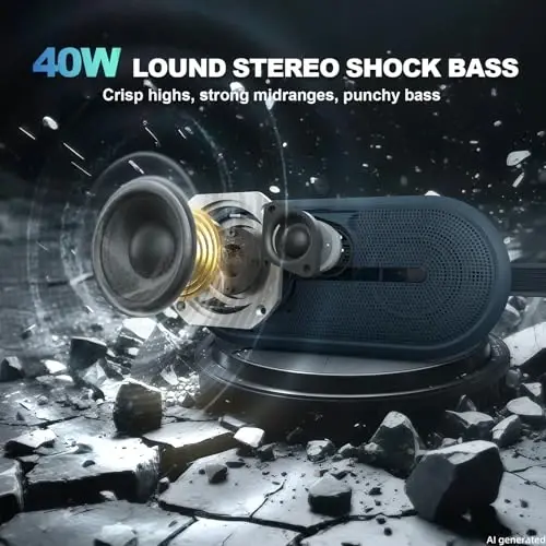 SOWO Portable Wireless Speaker Bluetooth with Immersive Bass, Punchy Sound | 40W Loud Sound, Multi-Speaker Connection, IP67 Waterproof Dustproof, 24H Playtime for Outdoor, Camping, Travel, Ocean Blue - SOWO (1)