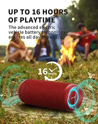SOWO Portativ Bluetooth dinamik, suv o'tkazmaydigan IPX7, 25W baland simsiz dinamik, katta audio va kuchli bas bilan, ochiq havoda Bluetooth partiya, plyaj, sayohat, qizlar uchun sovg'alar - Qizil - 6
