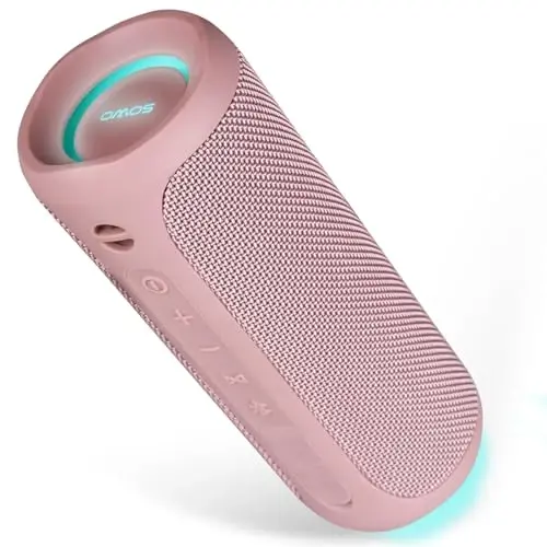 SOWO Tashqi simsiz portativ Bluetooth karnay, IPX7 suv o'tkazmaydigan karnay, 25W baland ovoz, Bassboom texnologiyasi, TWS juftlash, 16 soat o'yin vaqti chiroqlar bilan - pushti 