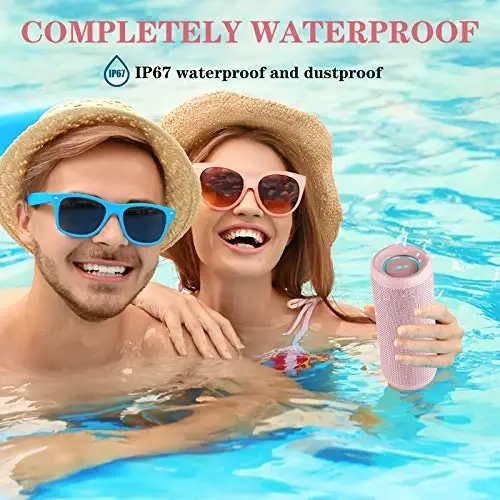 SOWO Tashqi simsiz portativ Bluetooth karnay, IPX7 suv o'tkazmaydigan karnay, 25W baland ovoz, Bassboom texnologiyasi, TWS juftlash, 16 soat o'yin vaqti chiroqlar bilan - pushti - 5