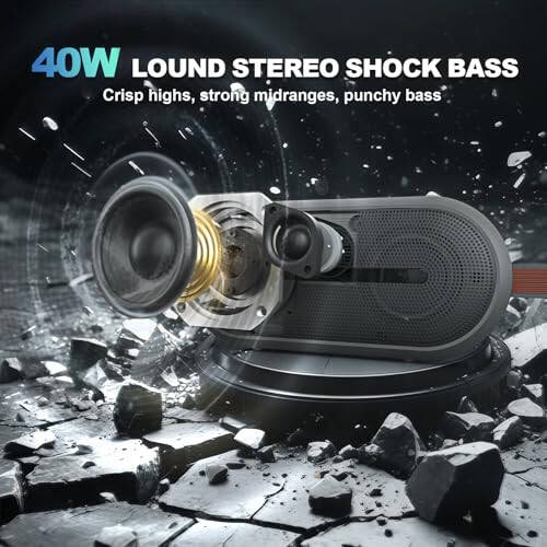 SOWO Portable Bluetooth Speaker with Powerful Bass - Wireless Speaker with Partyboom Technology - 40W, IP67 Waterproof - Stereo Sound for Outdoor, Camping and Travel Use - Grey - 4