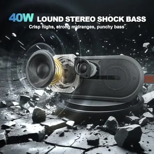 SOWO Portable Bluetooth Speaker with Powerful Bass - Wireless Speaker with Partyboom Technology - 40W, IP67 Waterproof - Stereo Sound for Outdoor, Camping and Travel Use - Grey - 3