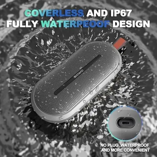 SOWO Portable Bluetooth Speaker with Powerful Bass - Wireless Speaker with Partyboom Technology - 40W, IP67 Waterproof - Stereo Sound for Outdoor, Camping and Travel Use - Grey - 4