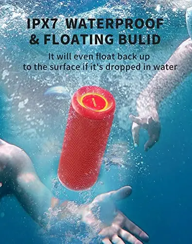 SOWO Portable Bluetooth Speaker, Waterproof IPX7, 25W Loud Wirelss Speaker with Big Audio and Punchy Bass, Outdoor Bluetooth for Party, Beach, Travel, Girls Gifts - Red - 4