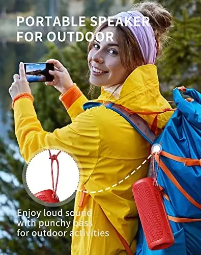 SOWO Portable Bluetooth Speaker, Waterproof IPX7, 25W Loud Wirelss Speaker with Big Audio and Punchy Bass, Outdoor Bluetooth for Party, Beach, Travel, Girls Gifts - Red - 5