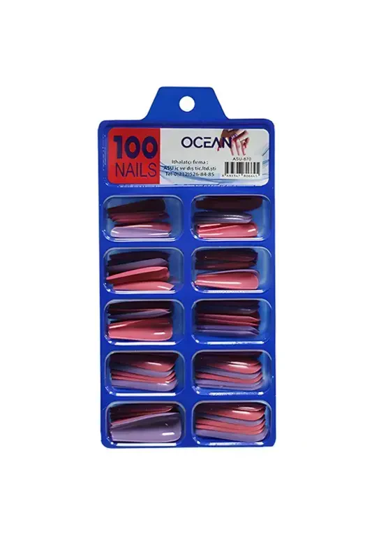 Soxta tirnoq 100 dona qutida Balerina protez tirnoq - 870-870 Rangli - OCEAN