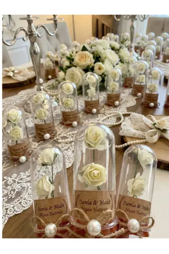 Söz, Nişan, Kına, Düğün, Doğum Günü, Mevlüt, Nikah Şekeri Hediyelik Hatıra Plastik Çiçek, 10 Adet - Beyaz - 7
