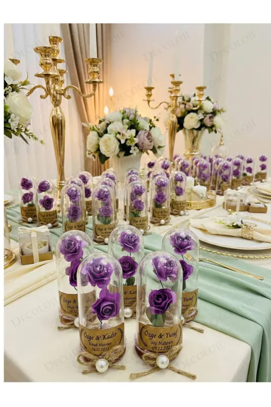 Söz, Nişan, Kına, Düğün, Doğum Günü, Mevlüt, Nikah Şekeri Hediyelik Hatıra Plastik Çiçek, 10 Adet - Mor - 8