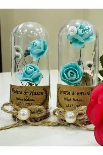 Söz, Nişan, Kına, Düğün, Doğum Günü, Mevlüt, Nikah Şekeri Hediyelik Hatıra Plastik Çiçek, 10 Adet-Turkuaz - 1